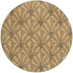 HomeRoots 8' Gold and Brown Round Seashell Area Rug - Stylish, Washable & Durable for Indoor/Outdoor Use 691532