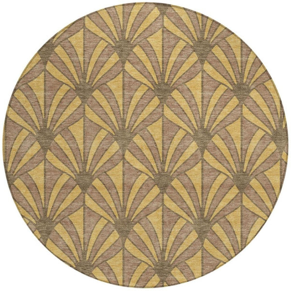 HomeRoots 8' Gold and Brown Round Seashell Area Rug - Stylish, Washable & Durable for Indoor/Outdoor Use 691532