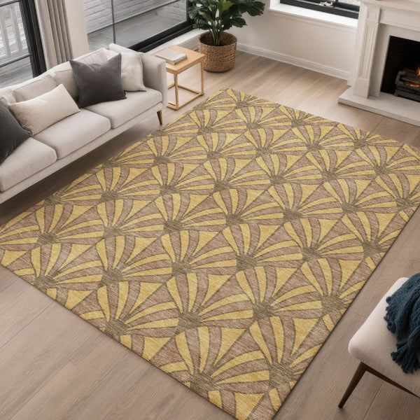 HomeRoots 8' Gold & Brown Seashell Area Rug - Washable, Durable, Indoor/Outdoor, Perfect for Coastal Decor! 691533