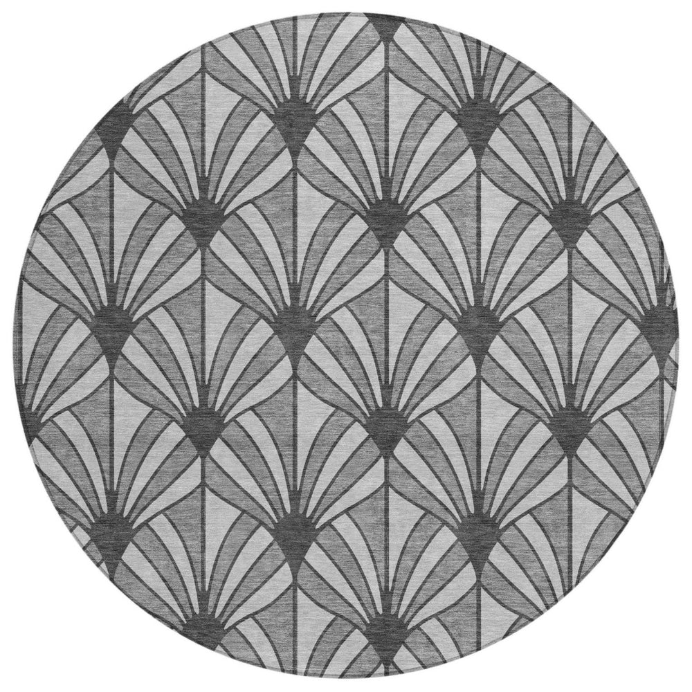 HomeRoots 8' Gray Silver and Charcoal Round Seashell Rug – Stylish, Washable & Durable for Indoor/Outdoor Use 691538