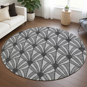 HomeRoots 8' Gray Silver and Charcoal Round Seashell Rug – Stylish, Washable & Durable for Indoor/Outdoor Use 691538