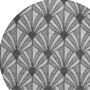 HomeRoots 8' Gray Silver and Charcoal Round Seashell Rug – Stylish, Washable & Durable for Indoor/Outdoor Use 691538
