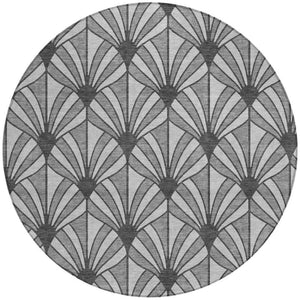 HomeRoots 8' Gray Silver and Charcoal Round Seashell Rug – Stylish, Washable & Durable for Indoor/Outdoor Use 691538