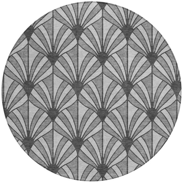 HomeRoots 8' Gray Silver and Charcoal Round Seashell Rug – Stylish, Washable & Durable for Indoor/Outdoor Use 691538