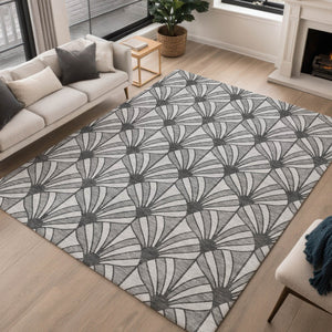 HomeRoots 10' Coastal Seashell Washable Area Rug in Gray & Charcoal - Durable Indoor/Outdoor Decor Solution 691541