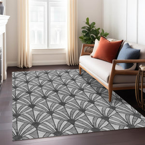 HomeRoots 10' Coastal Seashell Washable Area Rug in Gray & Charcoal - Durable Indoor/Outdoor Decor Solution 691541