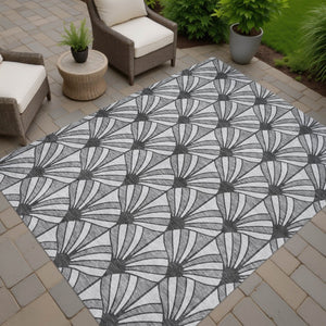 HomeRoots 10' Coastal Seashell Washable Area Rug in Gray & Charcoal - Durable Indoor/Outdoor Decor Solution 691541