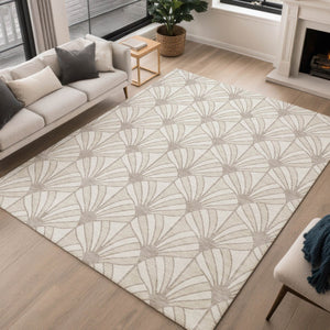 HomeRoots 5' X 8' Coastal Seashell Washable Area Rug – Durable, Stain-Resistant for Indoor/Outdoor Spaces 691543