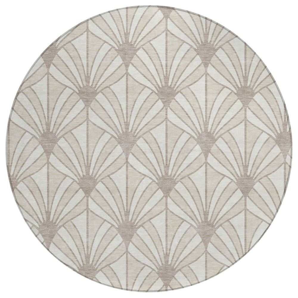 HomeRoots 8' Coastal Seashell Pattern Washable Area Rug in Ivory & Taupe - Durable Indoor/Outdoor Charm 691544