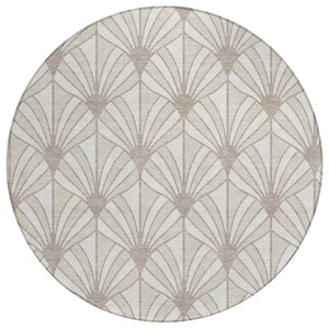 HomeRoots 8' Coastal Seashell Pattern Washable Area Rug in Ivory & Taupe - Durable Indoor/Outdoor Charm 691544