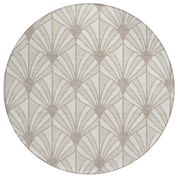 HomeRoots 8' Coastal Seashell Pattern Washable Area Rug in Ivory & Taupe - Durable Indoor/Outdoor Charm 691544