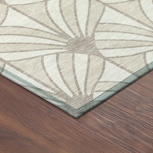 HomeRoots 8' Coastal Seashell Pattern Washable Area Rug in Ivory & Taupe - Durable Indoor/Outdoor Charm 691544