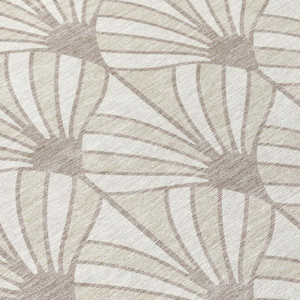 HomeRoots 8' Coastal Seashell Pattern Washable Area Rug in Ivory & Taupe - Durable Indoor/Outdoor Charm 691544