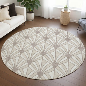 HomeRoots 8' Coastal Seashell Pattern Washable Area Rug in Ivory & Taupe - Durable Indoor/Outdoor Charm 691544