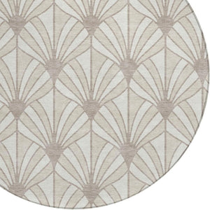HomeRoots 8' Coastal Seashell Pattern Washable Area Rug in Ivory & Taupe - Durable Indoor/Outdoor Charm 691544