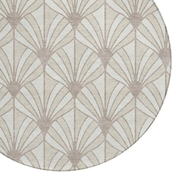 HomeRoots 8' Coastal Seashell Pattern Washable Area Rug in Ivory & Taupe - Durable Indoor/Outdoor Charm 691544