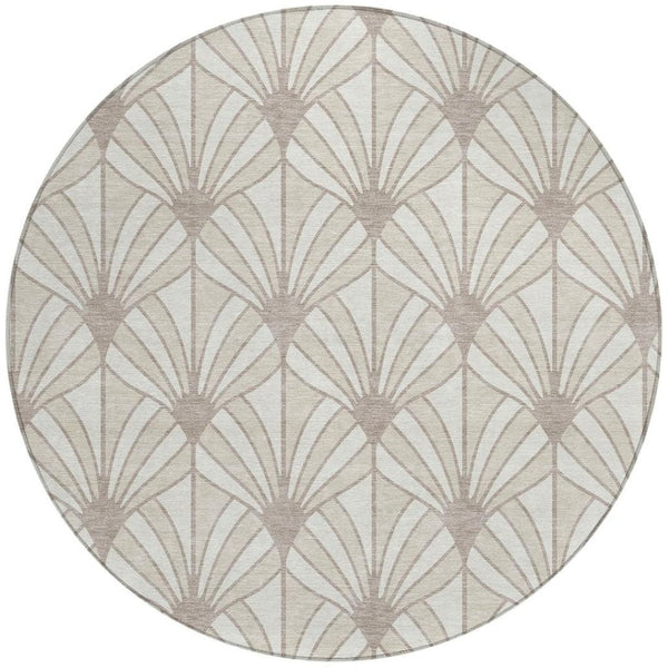 HomeRoots 8' Coastal Seashell Pattern Washable Area Rug in Ivory & Taupe - Durable Indoor/Outdoor Charm 691544
