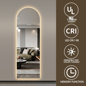 English Elm 65" Arch Full Length Wall Mirror with Dimmable Led Lighting for Bedroom or Entryway W2709P435584