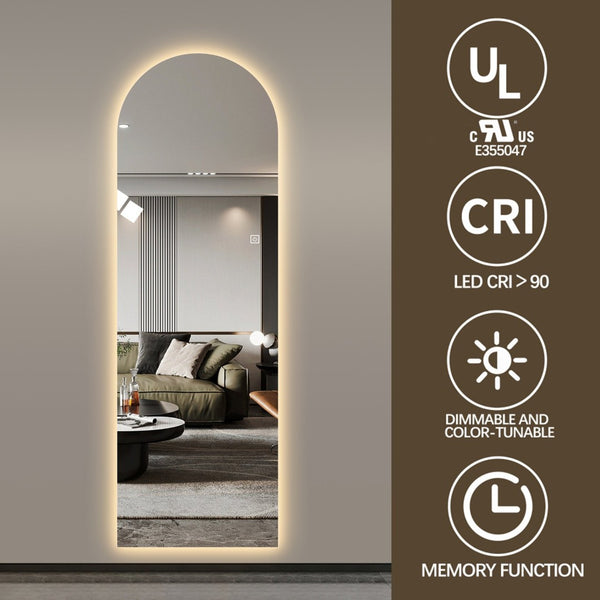 English Elm 65" Arch Full Length Wall Mirror with Dimmable Led Lighting for Bedroom or Entryway W2709P435584