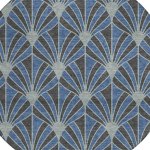 HomeRoots 8' Navy Blue & Charcoal Round Seashell Rug - Stylish, Washable Indoor/Outdoor Area Rug for Versatile Spaces 691550