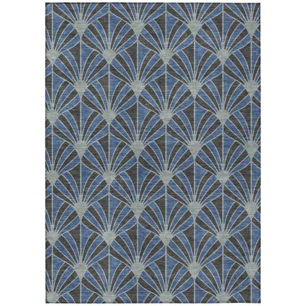 HomeRoots 9' X 12' Navy Blue Seashell Area Rug - Durable, Washable Indoor/Outdoor Design for Any Space! 691552