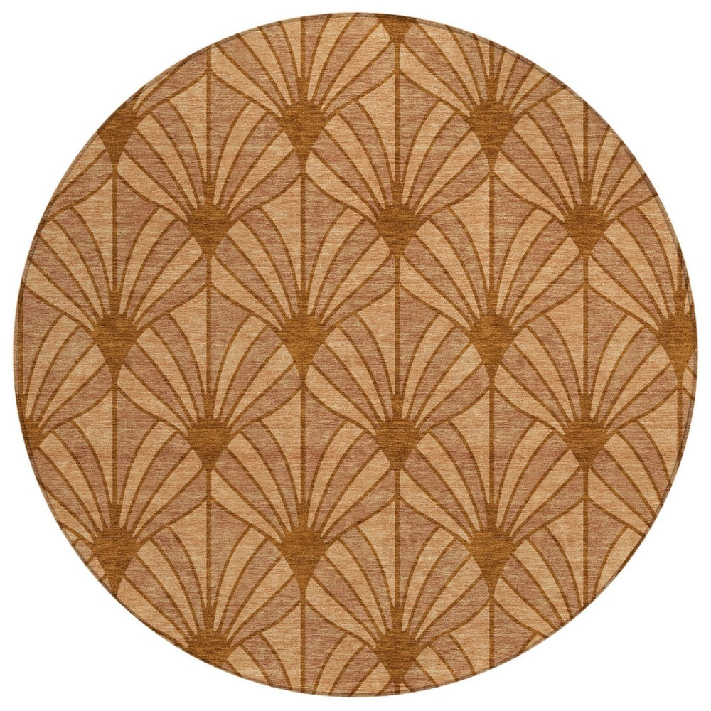 HomeRoots 8' Coastal Seashell Round Area Rug in Rust, Beige & Orange - Washable, Durable for Indoor & Outdoor Use 691556