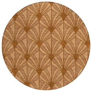 HomeRoots 8' Coastal Seashell Round Area Rug in Rust, Beige & Orange - Washable, Durable for Indoor & Outdoor Use 691556