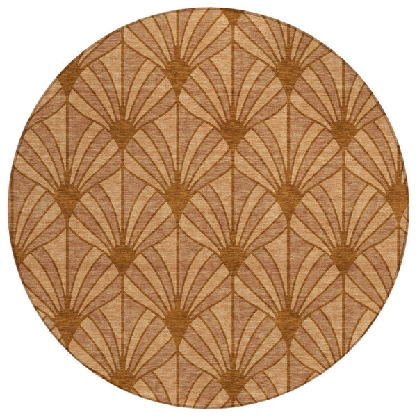 HomeRoots 8' Coastal Seashell Round Area Rug in Rust, Beige & Orange - Washable, Durable for Indoor & Outdoor Use 691556