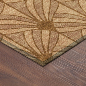 HomeRoots 8' Coastal Seashell Round Area Rug in Rust, Beige & Orange - Washable, Durable for Indoor & Outdoor Use 691556