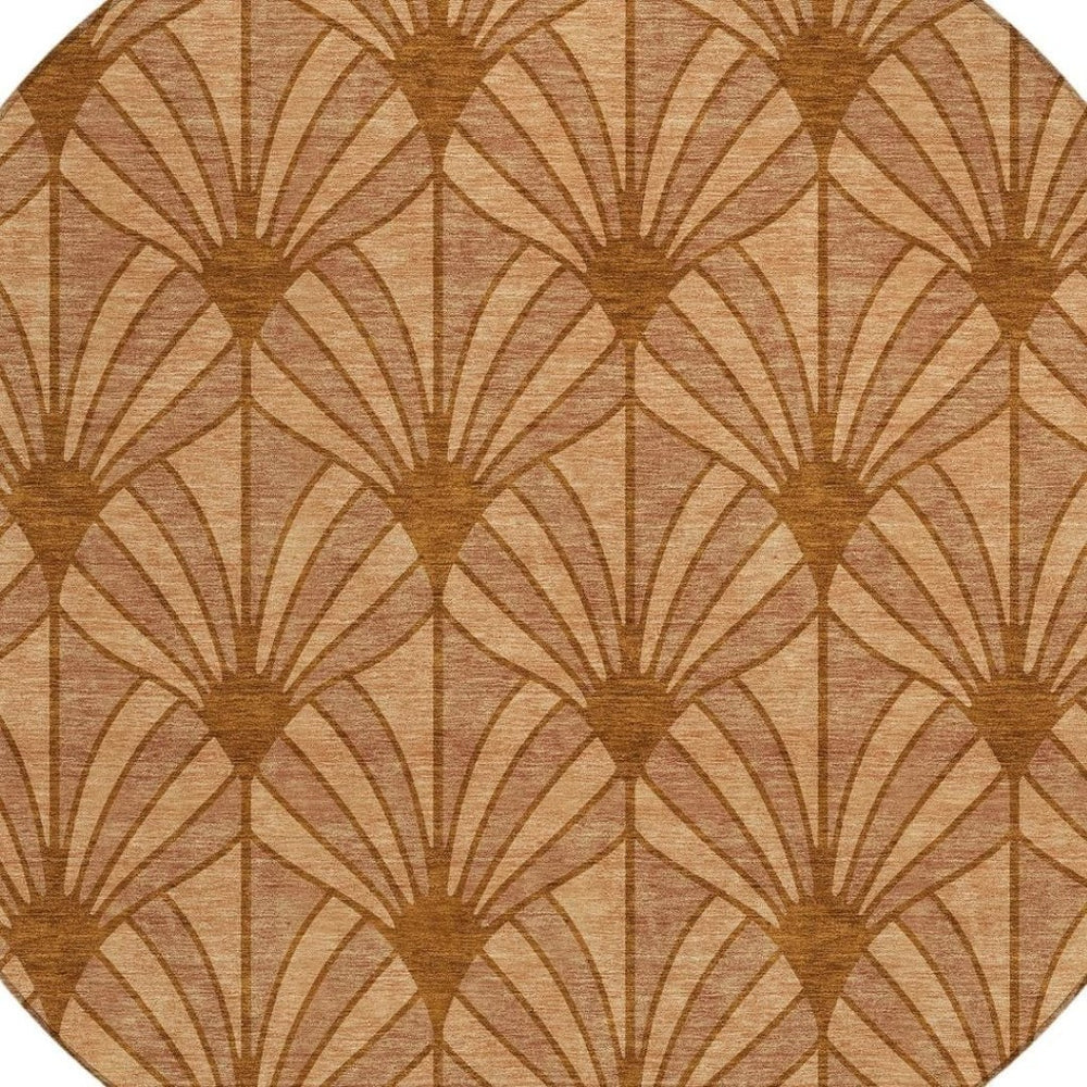 HomeRoots 8' Coastal Seashell Round Area Rug in Rust, Beige & Orange - Washable, Durable for Indoor & Outdoor Use 691556