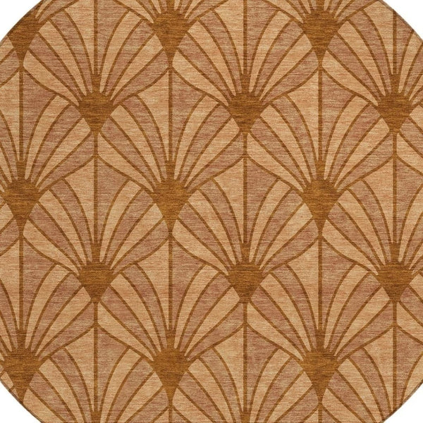 HomeRoots 8' Coastal Seashell Round Area Rug in Rust, Beige & Orange - Washable, Durable for Indoor & Outdoor Use 691556