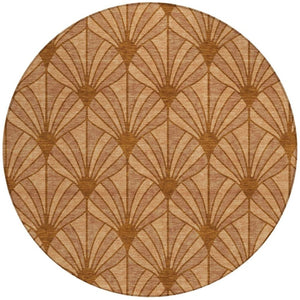 HomeRoots 8' Coastal Seashell Round Area Rug in Rust, Beige & Orange - Washable, Durable for Indoor & Outdoor Use 691556