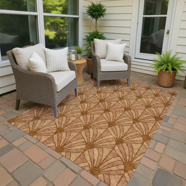 HomeRoots 10' Coastal Seashell Area Rug - Washable Indoor/Outdoor Mat in Rust, Beige & Orange for Versatile Use 691559