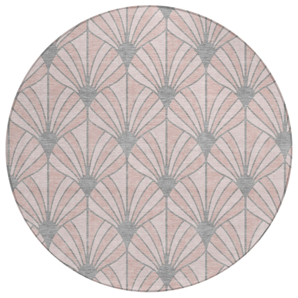 HomeRoots 8' Pink Coral and Gray Round Seashell Rug - Stylish, Washable Area Rug for Indoor & Outdoor Spaces 691562