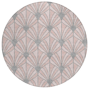 HomeRoots 8' Pink Coral and Gray Round Seashell Rug - Stylish, Washable Area Rug for Indoor & Outdoor Spaces 691562