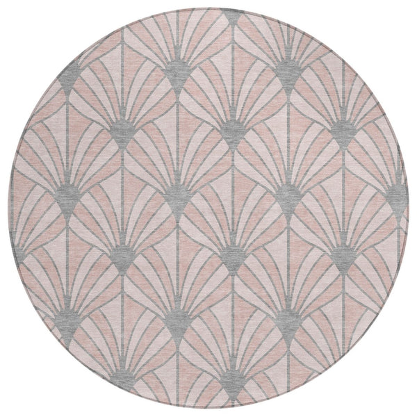 HomeRoots 8' Pink Coral and Gray Round Seashell Rug - Stylish, Washable Area Rug for Indoor & Outdoor Spaces 691562