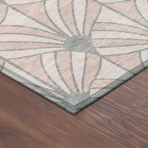 HomeRoots 8' Pink Coral and Gray Round Seashell Rug - Stylish, Washable Area Rug for Indoor & Outdoor Spaces 691562
