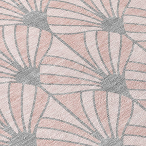 HomeRoots 8' Pink Coral and Gray Round Seashell Rug - Stylish, Washable Area Rug for Indoor & Outdoor Spaces 691562