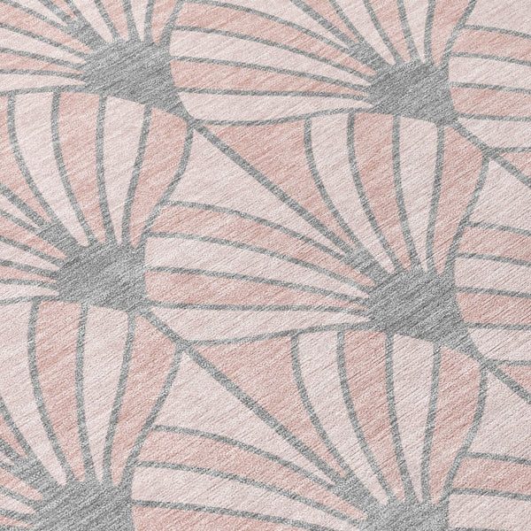 HomeRoots 8' Pink Coral and Gray Round Seashell Rug - Stylish, Washable Area Rug for Indoor & Outdoor Spaces 691562