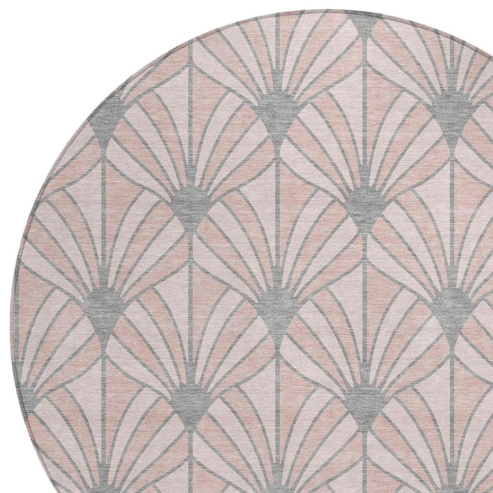 HomeRoots 8' Pink Coral and Gray Round Seashell Rug - Stylish, Washable Area Rug for Indoor & Outdoor Spaces 691562