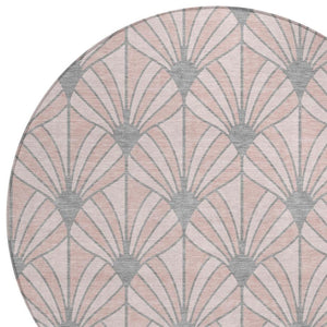 HomeRoots 8' Pink Coral and Gray Round Seashell Rug - Stylish, Washable Area Rug for Indoor & Outdoor Spaces 691562