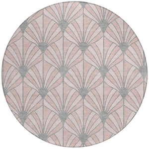 HomeRoots 8' Pink Coral and Gray Round Seashell Rug - Stylish, Washable Area Rug for Indoor & Outdoor Spaces 691562