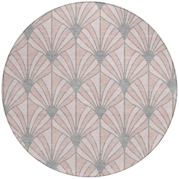 HomeRoots 8' Pink Coral and Gray Round Seashell Rug - Stylish, Washable Area Rug for Indoor & Outdoor Spaces 691562