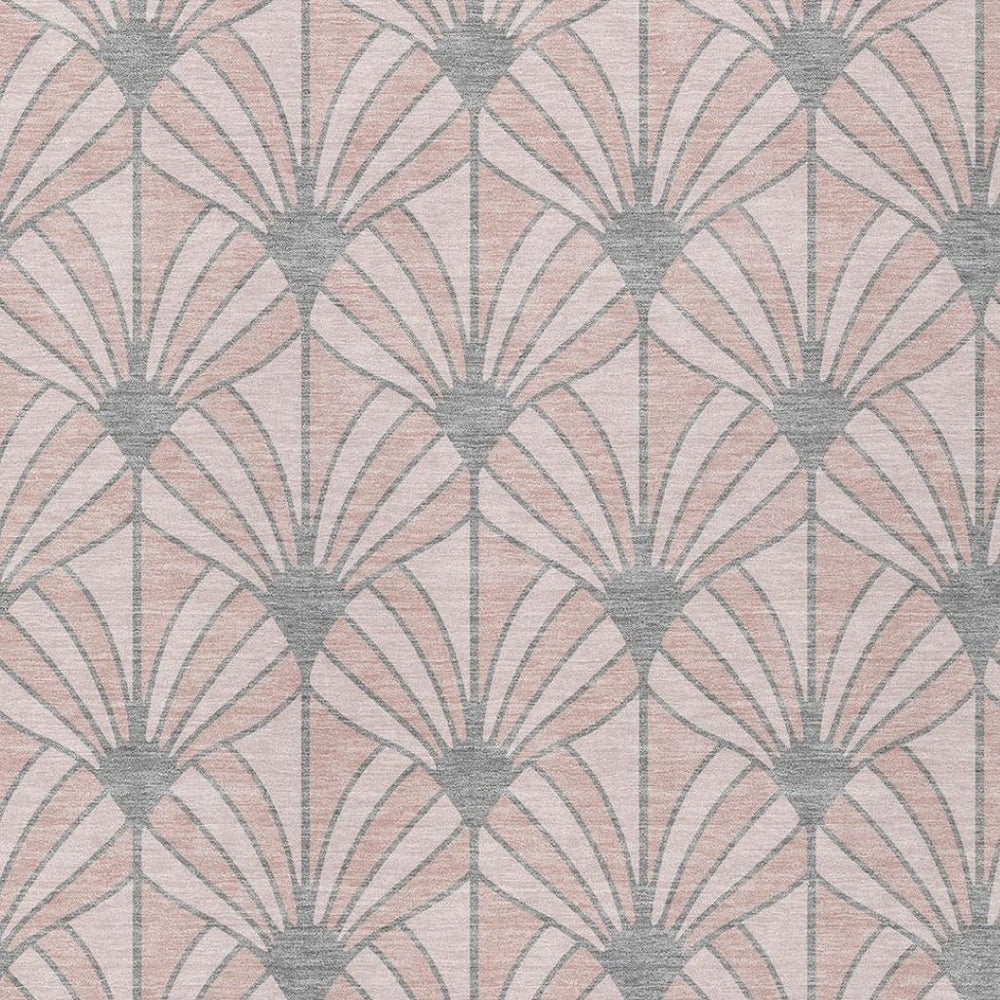 HomeRoots 8' X 10' Washable Pink Coral & Gray Seashell Area Rug - Durable Indoor/Outdoor Coastal Charm 691563
