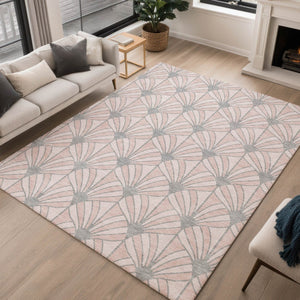 HomeRoots 8' X 10' Washable Pink Coral & Gray Seashell Area Rug - Durable Indoor/Outdoor Coastal Charm 691563