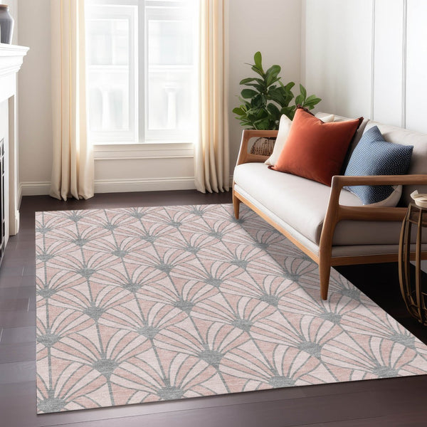 HomeRoots 8' X 10' Washable Pink Coral & Gray Seashell Area Rug - Durable Indoor/Outdoor Coastal Charm 691563