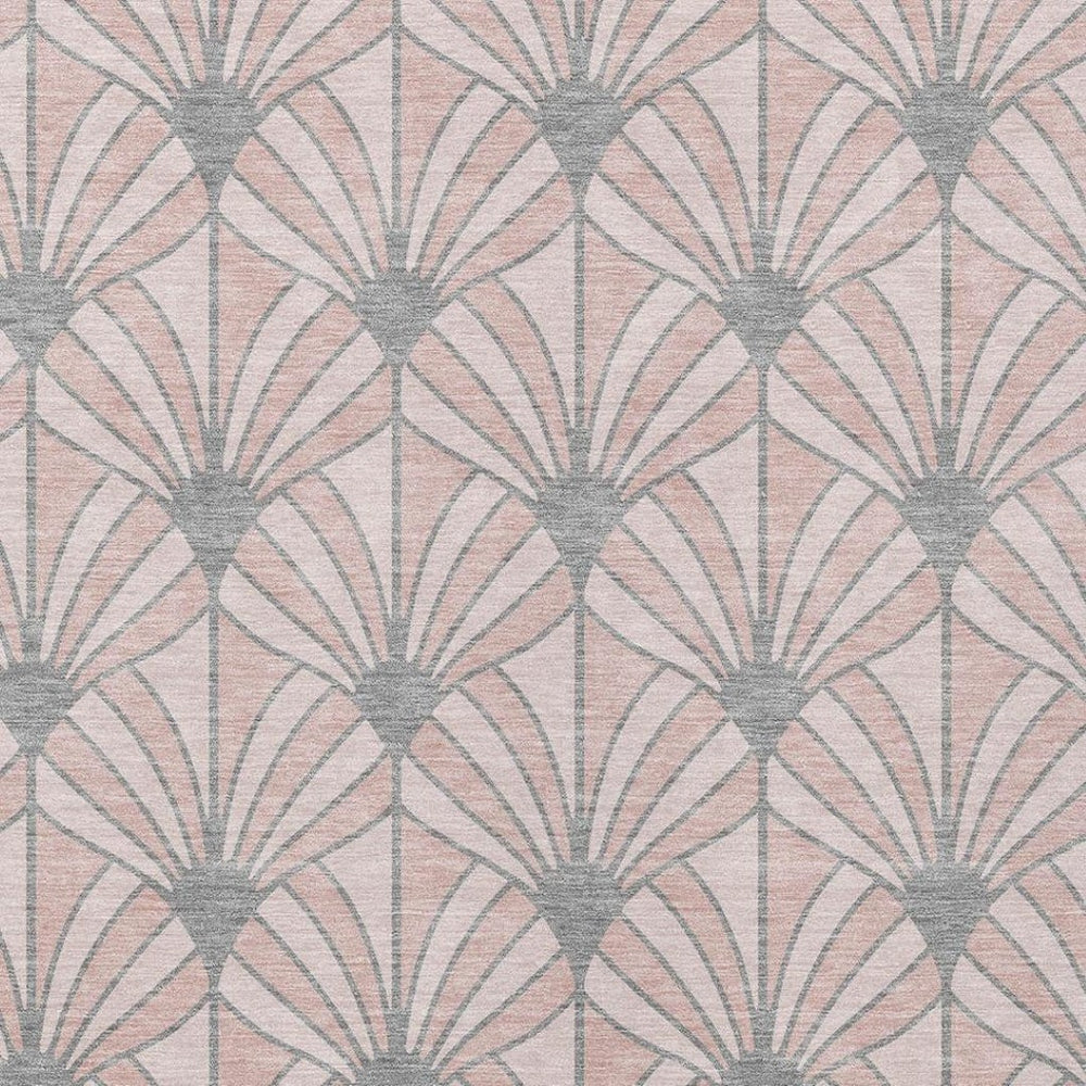 HomeRoots 9' X 12' Indoor/Outdoor Washable Area Rug – Stylish Seashell Design in Pink Coral & Gray, Durable & Easy Care 691564