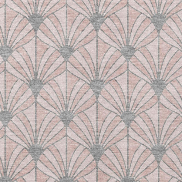 HomeRoots 9' X 12' Indoor/Outdoor Washable Area Rug – Stylish Seashell Design in Pink Coral & Gray, Durable & Easy Care 691564