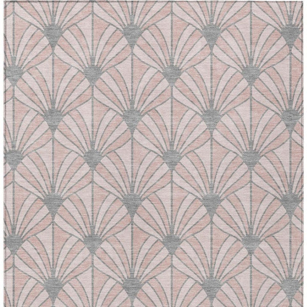 HomeRoots 9' X 12' Indoor/Outdoor Washable Area Rug – Stylish Seashell Design in Pink Coral & Gray, Durable & Easy Care 691564
