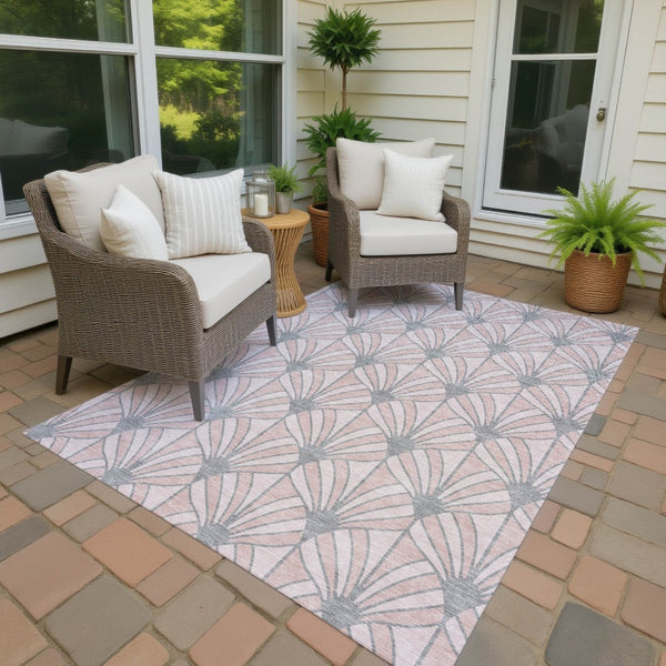 HomeRoots 9' X 12' Indoor/Outdoor Washable Area Rug – Stylish Seashell Design in Pink Coral & Gray, Durable & Easy Care 691564
